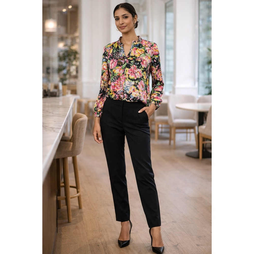 Kobi Halperin Silk Floral Print Blouse Long Sleeve V Neck Small